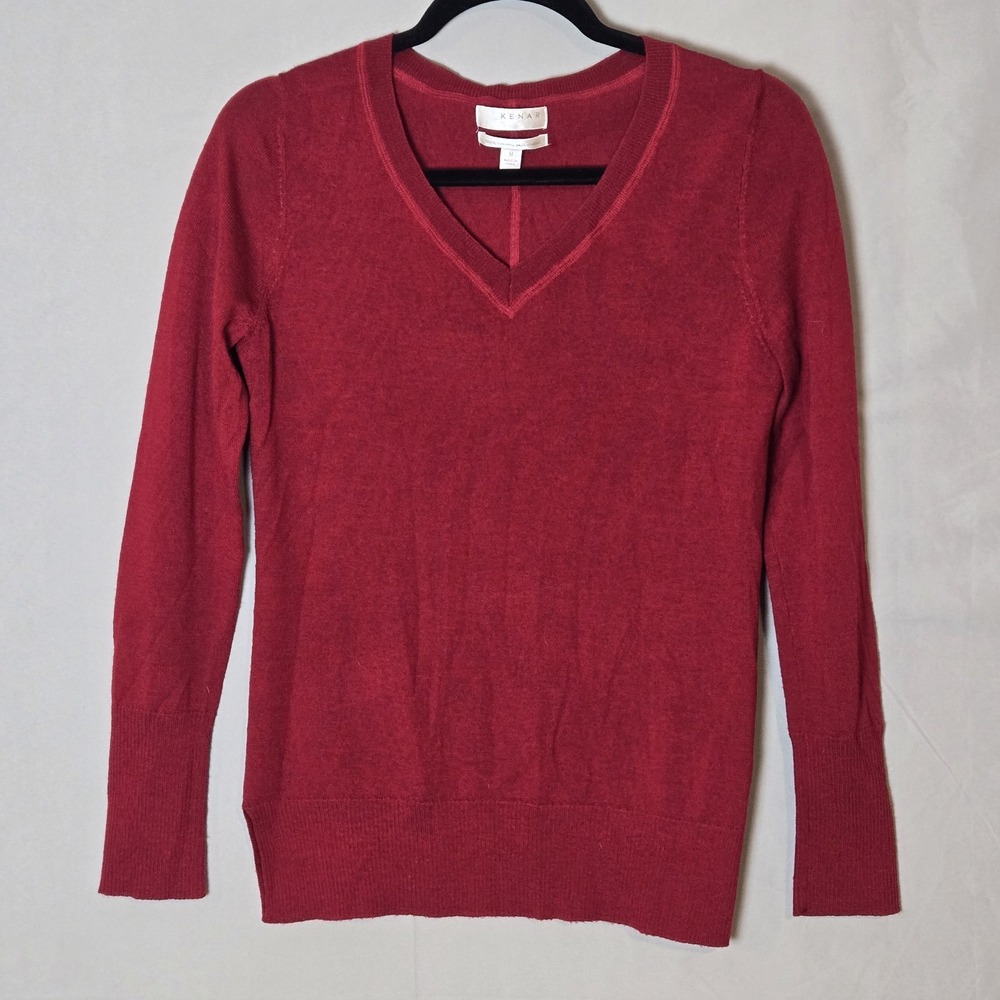 Kenar Sweaters Sz M Red Extra Fine Merino Wool V Neck Sweater Christmas Holiday